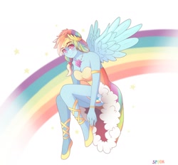 Size: 1704x1581 | Tagged: safe, artist:aaa-its-spook, character:rainbow dash, species:anthro, species:plantigrade anthro, g4, clothing, dress, sandals, sitting, wings