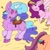 Size: 1378x1378 | Tagged: safe, artist:pancakeproduct8, character:izzy moonbow, character:pipp petals, character:sunny starscout, species:earth pony, species:pegasus, species:pony, species:unicorn, g5, blep, gradient hair, izzy's tennis ball, pipp wings, saddle, tennis ball, that pony sure does love tennis balls, tongue out