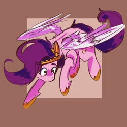 Size: 2000x2000 | Tagged: safe, artist:cr0_1__, character:pipp petals, species:pegasus, species:pony, g5, circlet, flying, looking down, pipp wings, solo, spread wings, unshorn fetlocks, wings