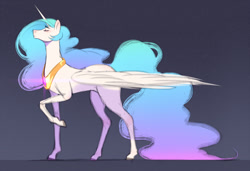 Size: 1461x1000 | Tagged: safe, artist:voyager, character:princess celestia, species:alicorn, species:pony, g4, eyes closed, female, mare, profile, raised hoof, solo