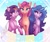 Size: 2048x1733 | Tagged: safe, artist:mouseholo, character:izzy moonbow, character:pipp petals, character:sunny starscout, species:earth pony, species:pegasus, species:pony, species:unicorn, g5, adorapipp, braid, cute, gradient hair, happy, pipp wings, raised hoof
