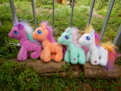 Size: 1280x960 | Tagged: safe, photographer:toyarchive, character:minty, character:sparkleworks, character:sunny daze (g3), character:sweetberry, species:earth pony, species:pony, g3, female, group, irl, photo, plushie, toy