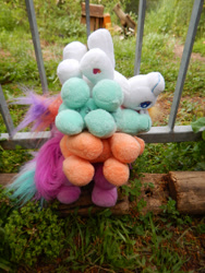 Size: 400x533 | Tagged: safe, photographer:toyarchive, character:minty, character:sparkleworks, character:sunny daze (g3), character:sweetberry, species:earth pony, species:pony, g3, female, group, irl, photo, plushie, toy