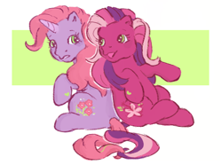 Size: 465x346 | Tagged: safe, artist:fizpup, character:cheerilee (g3), species:earth pony, species:pony, species:unicorn, g3, cute, duality, duo, female, g3 cheeribetes, g3betes, ponidox, self paradox, self ponidox