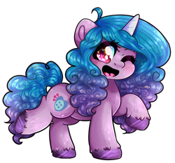 Size: 1600x1499 | Tagged: safe, artist:bl--blacklight, character:izzy moonbow, species:pony, species:unicorn, g5, cutie mark, gradient hair, happy, simple background, solo, transparent background, unshorn fetlocks, wink
