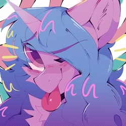 Size: 2500x2500 | Tagged: safe, artist:dinohrs, character:izzy moonbow, species:pony, species:unicorn, g5, blep, bust, cheek fluff, chest fluff, ear fluff, gradient hair, solo, tongue out