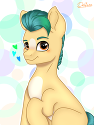 Size: 768x1024 | Tagged: safe, artist:delfinaluther, character:hitch trailblazer, species:earth pony, species:pony, g5, bandolier, blaze (coat marking), bust, sitting, solo