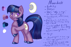 Size: 3000x2000 | Tagged: safe, artist:marg-m, character:twilight sparkle, oc, oc:moondusk, species:earth pony, species:pony, g4, color palette, redesign, solo