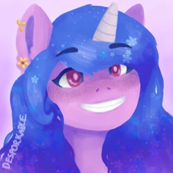 Size: 1000x1000 | Tagged: safe, artist:desporkable, character:izzy moonbow, species:pony, species:unicorn, g5, bust, ear fluff, gradient hair, grin, solo