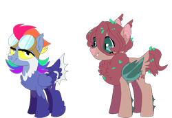 Size: 682x469 | Tagged: safe, artist:selenaede, artist:teafrown, base used, character:fluttershy, character:rainbow dash, species:bat pony, species:pegasus, species:pony, g4, alternate color palette, alternate design, alternate hair color, alternate hairstyle, duo, female, goggles, redesign