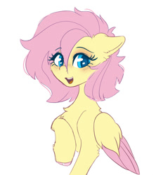 Size: 800x900 | Tagged: safe, artist:hrukii, character:fluttershy, species:pegasus, species:pony, g4, bust, chest fluff, colored wings, short hair, simple background, smiling, solo, white background