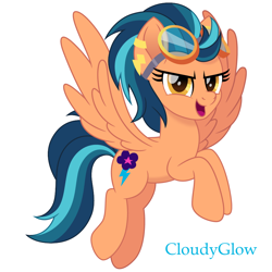 Size: 900x900 | Tagged: safe, artist:cloudyglow, character:indigo zap, species:pegasus, species:pony, g4, ear piercing, flying, goggles, ponified, simple background, solo, white background