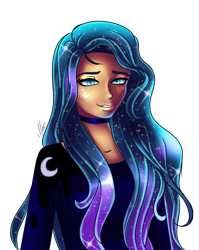 Size: 1920x2413 | Tagged: safe, artist:melanyschaffer, character:princess luna, species:human, g4, bust, choker, humanized, long sleeve shirt, long sleeves, simple background, solo, transparent background