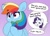 Size: 3969x2835 | Tagged: safe, artist:partylikeanartist, character:rainbow dash, character:rarity, species:pegasus, species:pony, species:unicorn, g4, dialogue, hairband, implied lesbian, ponytail, simple background, solo focus, speech bubble, text