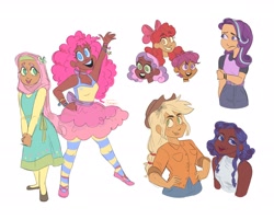 Size: 2048x1638 | Tagged: safe, artist:xbababu, character:apple bloom, character:applejack, character:fluttershy, character:pinkie pie, character:rarity, character:scootaloo, character:sweetie belle, parent:starlight glimmer, species:human, g4, cutie mark crusaders, humanized, simple background, white background