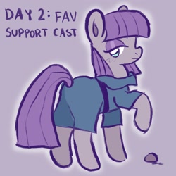 Size: 2048x2048 | Tagged: safe, artist:alexbeeeza, character:maud pie, species:earth pony, species:pony, februpony, g4, boulder, clothing, looking back, solo