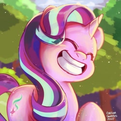 Size: 1000x1000 | Tagged: safe, artist:cottonsweets, character:starlight glimmer, species:pony, species:unicorn, episode:memnagerie, g4, cute, eyes closed, scene interpretation, smiling, solo