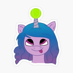 Size: 1000x1000 | Tagged: safe, artist:tasvyn, character:izzy moonbow, species:pony, species:unicorn, g5, blep, bust, childproof horn, gradient hair, solo, sticket, tennis ball, tongue out