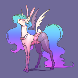 Size: 1500x1500 | Tagged: safe, artist:voyager, character:princess celestia, species:alicorn, species:pony, g4, bow tie, bunny ears, bunny suit, cutie mark, female, leotard, mare, pantyhose, playboy bunny, solo, spread wings, wings