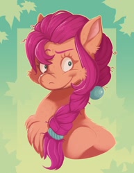 Size: 732x950 | Tagged: safe, artist:nickelsspider, character:sunny starscout, species:earth pony, species:pony, g5, braid, bust, chest fluff, ear fluff, solo
