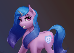 Size: 3508x2480 | Tagged: safe, artist:apocheck13, character:izzy moonbow, species:pony, species:unicorn, g5, cutie mark, female, gradient hair, looking at you, mare, smiling, smiling at you, solo, tail