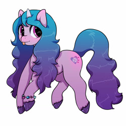 Size: 1280x1280 | Tagged: safe, artist:...macabre..., character:izzy moonbow, species:pony, species:unicorn, g5, blep, bracelet, cutie mark, gradient hair, simple background, solo, tongue out, unshorn fetlocks, white background