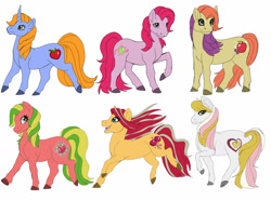 Size: 1280x948 | Tagged: safe, artist:cyclone62, character:apple spice, species:earth pony, species:pony, g3, apple fritter (g3), applejack (g3), candy apple (g3), female, golden delicious (g3), green apple, group