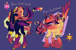 Size: 1280x845 | Tagged: safe, artist:oxiquiller, character:sunset shimmer, character:twilight sparkle, character:twilight sparkle (alicorn), species:alicorn, species:pony, next gen:beanverse, g4, alicornified, duo, race swap, redesign, shimmercorn