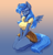 Size: 2250x2362 | Tagged: safe, artist:dandy, character:princess luna, species:alicorn, species:anthro, species:pony, g4, arm boob squeeze, blushing, busty princess luna, cleavage, clothing, eyes closed, eyeshadow, female, grin, horn, kneeling, makeup, mare, miniskirt, s1 luna, schrödinger's pantsu, shirt, short shirt, short skirt, skirt, smiling, solo, spread wings, thighs, wings