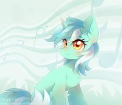 Size: 4010x3425 | Tagged: safe, artist:dedfriend, character:lyra heartstrings, species:pony, species:unicorn, g4, blushing, chest fluff, cute, ear fluff, female, high res, leg fluff, lyrabetes, mare, music notes, sitting, solo