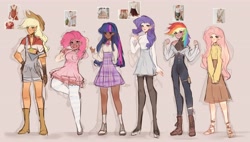 Size: 4096x2328 | Tagged: safe, artist:faiirychild, character:applejack, character:fluttershy, character:pinkie pie, character:rainbow dash, character:rarity, character:twilight sparkle, species:human, g4, clothing, humanized, mane six