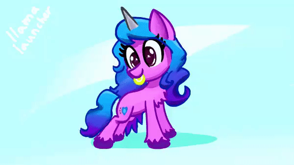Size: 600x338 | Tagged: safe, artist:llamalauncher, character:izzy moonbow, species:pony, species:unicorn, g5, animated, ball, chest fluff, colored hooves, cutie mark, female, gif, gradient hair, hooves, izzy's tennis ball, loop, mare, nom, simple background, solo, tennis ball, that pony sure does love tennis balls, toy, unshorn fetlocks