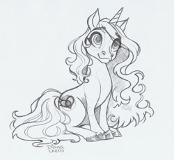 Size: 1473x1358 | Tagged: safe, artist:ucerodiana, character:izzy moonbow, species:pony, species:unicorn, g5, cutie mark, gradient hair, izzybetes, sitting, sketch, solo, traditional art, unshorn fetlocks