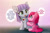 Size: 1280x854 | Tagged: safe, artist:symbianl, character:maud pie, character:pinkie pie, species:earth pony, species:pony, g4, anime style, chibi, cute, dialogue, diapinkes, filly maud pie, filly pinkie pie, maudabetes, speech bubble