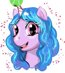 Size: 610x680 | Tagged: safe, artist:arttamiko, character:izzy moonbow, species:pony, species:unicorn, g5, bust, childproof horn, gradient hair, horn, solo, tennis ball