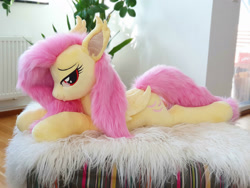 Size: 1600x1200 | Tagged: safe, artist:epicrainbowcrafts, character:flutterbat, character:fluttershy, species:bat pony, g4, life size, photo, plushie, smug, solo, toy