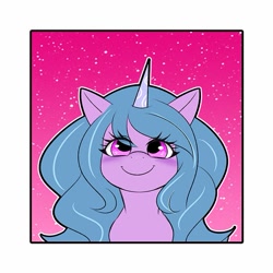 Size: 689x689 | Tagged: safe, artist:yychannel1130, character:izzy moonbow, species:pony, species:unicorn, g5, blushing, bust, gradient hair, horn pattern, solo