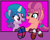 Size: 537x431 | Tagged: safe, artist:jadethepegasus, artist:thinnck, base used, character:izzy moonbow, character:sunny starscout, species:earth pony, species:pony, species:unicorn, ship:starbow, g5, bisexual pride flag, braid, bust, clothing, female, gradient hair, lesbian, lesbian pride flag, looking back, open mouth, pride, pride flag, shipping, socks, striped socks