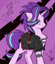 Size: 1280x1490 | Tagged: safe, artist:sallycars, gameloft, character:starlight glimmer, species:pony, species:unicorn, g4, alternate hairstyle, chest fluff, clothing, digital art, dress, ear piercing, earring, edgelight glimmer, eyeshadow, gameloft interpretation, jewelry, looking at you, makeup, ms paint, piercing, solo, starlight glimmer day