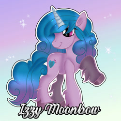 Size: 1024x1024 | Tagged: safe, artist:doraeartdreams-aspy, character:izzy moonbow, species:pony, species:unicorn, g5, cutie mark, gradient hair, raised hoof, solo, unshorn fetlocks