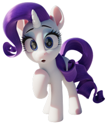 Size: 872x1000 | Tagged: safe, artist:therealdjthed, character:rarity, species:pony, species:unicorn, g4, 3d, blender, cute, female, mare, open mouth, raised hoof, raribetes, simple background, solo, transparent background