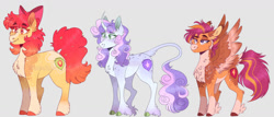 Size: 1280x549 | Tagged: safe, artist:wanderingpegasus, character:apple bloom, character:scootaloo, character:sweetie belle, species:classical unicorn, species:earth pony, species:pegasus, species:pony, g4, alternate design, bow, chest fluff, coat markings, cutie mark, cutie mark crusaders, ear fluff, socks (coat marking), unshorn fetlocks