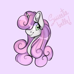 Size: 1080x1080 | Tagged: safe, alternate version, artist:tessa_key_, character:sweetie belle, species:pony, species:unicorn, g4, bust, colored, cute, diasweetes, eyelashes, female, filly, horn, mare, simple background, smiling, solo