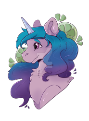 Size: 1600x2157 | Tagged: safe, artist:dinosaphira99, character:izzy moonbow, species:pony, species:unicorn, g5, bust, chest fluff, gradient hair, lime, simple background, solo, transparent background