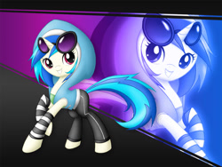 Size: 1200x900 | Tagged: safe, artist:jdan-s, character:dj pon-3, character:vinyl scratch, species:pony, species:unicorn, g4, clothing, female, glasses, hoodie, leggings, mare, my little pony, pants, smiling, solo, zoom layer