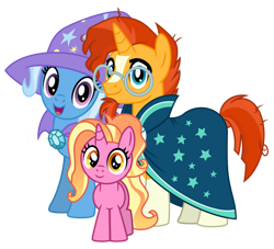 Size: 1024x931 | Tagged: safe, artist:emeraldblast63, character:luster dawn, character:sunburst, character:trixie, species:pony, species:unicorn, ship:trixburst, episode:the last problem, g4, my little pony: friendship is magic, and that's how luster dawn was made, family, female, filly, filly luster dawn, luster dawn is trixie's and sunburst's daughter, luster dawn is trixie's daughter, male, shipping, simple background, straight, transparent background, young