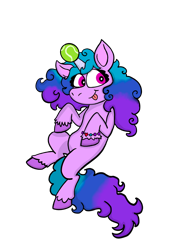 Size: 1280x1707 | Tagged: safe, artist:teslathedog, character:izzy moonbow, species:pony, species:unicorn, g5, blep, childproof horn, gradient hair, izzy's tennis ball, simple background, solo, tennis ball, that pony sure does love tennis balls, tongue out, transparent background, unshorn fetlocks