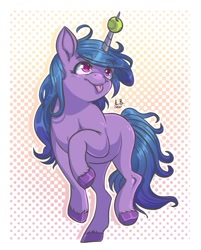 Size: 605x753 | Tagged: safe, artist:lubouhid, character:izzy moonbow, species:pony, species:unicorn, g5, blank flank, childproof horn, gradient hair, izzy's tennis ball, solo, tennis ball, that pony sure does love tennis balls, unshorn fetlocks