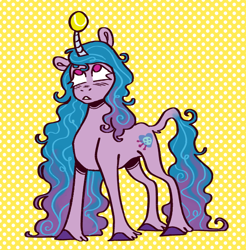 Size: 668x679 | Tagged: safe, artist:l0lbit3z, character:izzy moonbow, species:pony, species:unicorn, g5, childproof horn, cutie mark, gradient hair, looking up, solo, tennis ball, unshorn fetlocks