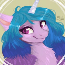 Size: 1000x1000 | Tagged: safe, artist:mouseholo, character:izzy moonbow, species:pony, species:unicorn, g5, bust, chest fluff, ear fluff, gradient hair, izzybetes, solo, traditional art